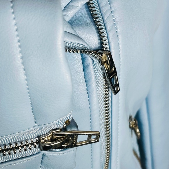 $98 NWT Blank NYC Good Vibes Blue Vegan Leather Moto Jacket Size S - Picture 10 of 10